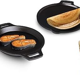 The Indus Valley Pre-Seasoned Cast Iron Cookware Set + Free Wooden Spatula | Tawa (27.5 Cm) + Fish Frypan (25 Cm) | Kitchen Cooking Combo Pots and Pans Set of 3Pcs | Naturally Nonstick-image-101