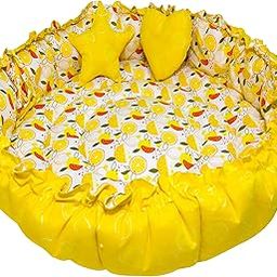 Toddylon Baby Gift Pack Set – New Born Cotton Nest for 0–6 Months | Fruit Print | Combo for Newborns | Portable Lounger for Boys & Girls (Yellow)-image-98