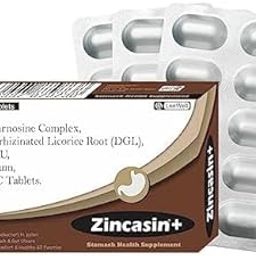 Zincasin +Plus With Zinc L Carnosine,Mastic Gum,Vitamin U & Dgl Licorice Root|Support Stomach Lining Protection,Reduce Stomach Burning - 1 Count,30 Capsules-28