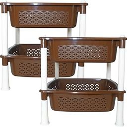 Simply Home Sorto Multipurpose Plastic Storage Rack | 2 Shelf Stackable Organizer Basket Rack for Fruits,Vegetables, Stationery, Toys | Kitchen, Home & Office Use |Pack of 2 | Brown-image-94