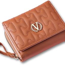 Trifold Ladies Wallet - Embroidered Heart Pattern PU Leather Purse - Wristlet Clutch Cute Zipper Coin Women Purse (Tan)-image-39