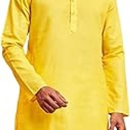 Men Yellow Cotton Kurta - Wedding Casual Summer Wear Long Kurta with Button Closure-image-61