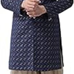Men Navy Blue Printed Cotton Sherwani Set Indo-Western, Full Sleaves, Knee Length, Straight, Regular Fit, Mandarin Collar Ethnic wear-image-89