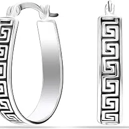 lecalla Women's 925 Sterling Silver Hoop Earrings for Women | BIS Hallmarked Greek Key Cut-Out Design Small Hoops | Lightweight Greek-Key Hoops Earring jewelry Gift for Wedding Anniversary-picture-10