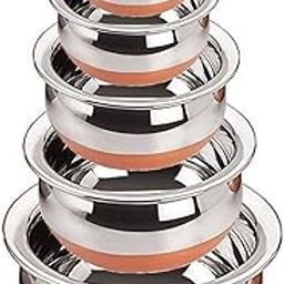 Akshify Steel Handi Set Copper Bottom Handi Set/Cookware Set of 5 Pieces Without lid Cooking Serving Bowl biryani Milk Pot pan Size: 500 ML, 800 ML, 1000 ML,1200 ML,1500 ML-image-1