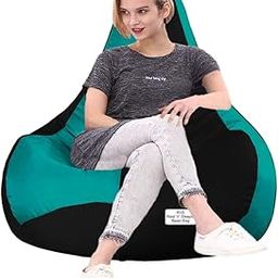 RnS Rest 'n' Sleep - Bean Bag Filled with Beans for Living Room, Bed Room for Relaxing, with 1 Year Warranty (3XL, Black/Turquoise) (TD08)-image-16