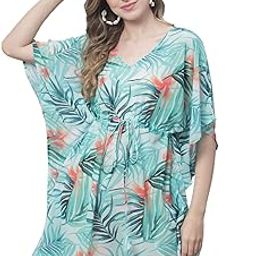 Green & Orange Tropical Printed Swimwear Cover Up kaftan.-image-80