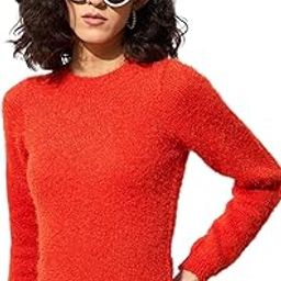 Orange Round Neck Hairy Fur Pullover Sweater-image-0
