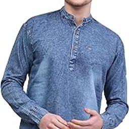 Men Washed Denim Silk Straight Kurta-image-87