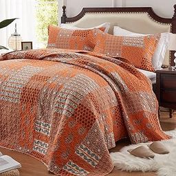 LEAONME 98 x106 King Quilt Sets Bedspreads King Size Quilt Bedding Sets with Pillow Shams, Paisley Lightweight Microfiber Coverlet 3 Piece for All Season-image-89
