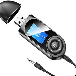 Pagaria 2 in 1 LCD Display Bluetooth 5.0 Transmitter Receiver 3.5mm Stereo Audio Adapter for Car, TV, Speakers, Built in Mic, Model: T13-22