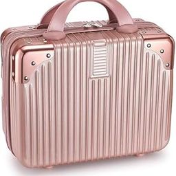Portable Makeup Travel Case Hand Luggage Pressure-Proof ABS Makeup Case Suitcase with Elastic Band, Small Hard Cosmetic Case for Travel Women (Rose Gold Case Bag)-10