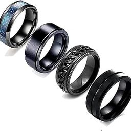 MEENAZ Black Rings for Men Mens couples gents friends unisex Boys Boyfriend heart love Stainless Steel Stylish Valentine gifts proposal Couple band thumb Titanium Silver gold combo Finger Ring 179-image-62
