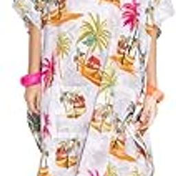 Hawaiian Prints 100% Imported Polyester Plus size Women's Kaftan | Beach cover up |One Size fits all (White) (15549)-0