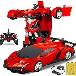 AutoFlip Transformer car Robots Rc Car Robot Transformer, Remote Control Transforming Robot Car Toy, USB Rechargeable, 360° Rotation with LED Lights, Red-9