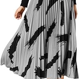 | Skirt for Women | Brush Printed Skirt | Stylish and Beautiful Brush Print | Brush Pleated Maxi Skirts for Women | Perfect for Western Skirt | Long Elastic Waist-picture-4