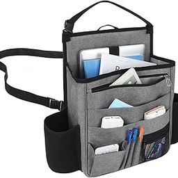 DOUBLE R BAGS Polyester Car Back Seat Organizer with Laptop and Tablet Mobile Storage Bag Pockets for Automobiles Front Seat, Universal Car Seat Accessories Organiser with Back Adjustable Straps,Grey-58