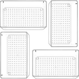 Kepzell Pack of 4 Large Rectangular Makeup Organizer Trays Storage Drawer Tray for Jewelries, Utensils in Bedroom Dresser, Office and Kitchen (Model E-4)-68