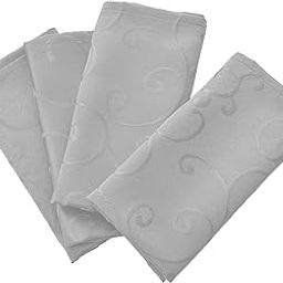 Marina Decoration Jacquard Waterproof Thick Elegant Luxury Solid Damask Branch Scroll Decorative Home Kitchen Liquid Stain Resistant 4 Piece Cloth Napkin Set, Silver Color Square 18 x 18 Inch-image-52