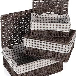 HOKIPO Environmental Friendly Paper Rope Wicker Storage Baskets with lid, Pack of 3, Brown (AR-3905-CBR)-9
