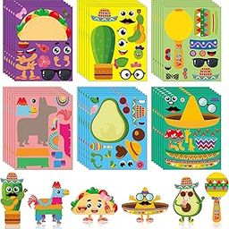 Haooryx 36 Pieces Make Your Own Fiesta Stickers Sheet, Make a Face Stickers Game Mexican Fiesta Cinco De Mayo Taco Sticker Mix and Match Cactus Sticker for Kids Birthday Party Favor Gift Art Craft-59
