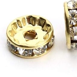 Generic (200 pcs) Rhinestone Spacers Beads Golden for Jewellery Making Designing & Craft Work - 8mm !!-17