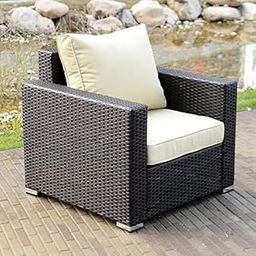 DEVOKO Patio Rattan Wicker Single Chair-Outdoor Armchair Sofa Furniture with Thick White Cushion,Powder Coated Iron Frame,Set of 1-image-51