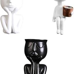 UJEAVETTE 3Pieces Human Portrait Sculpture Flower Pot Vase Succulent Cactus Planter-image-18