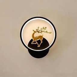 JENSI Square LED Wall Light with Golden Deer Decor| Different Color Modes|Decorative Flush Mount Wall Sconce for Home Decor,Cafes,Hotels|Energy-Efficient & Durable| (Round Deer Wall Lamp)-26