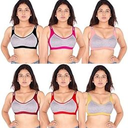 Women Cotton Blend Comfortable Slip Fit Non Padded Wire Free Sports Bra | Stylish Women, Girls Full Coverage Lightly Non Padded Sports Bra (Pack of 6)-picture-0
