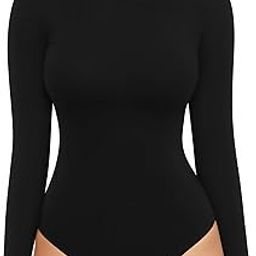 Long Sleeve Bodysuits for Women Crew Neck Bodysuit Suits Clothing, A Long Sleeve Black, L-image-16