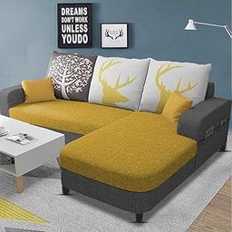 Casaliving - Stephanie 4 Seater L Shape Sofa Set for Living Room (Yellow Dark Grey Fabric) Right Side-8