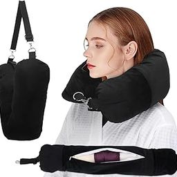 NK HealthCare Stuffable Travel Pillow, Stuffable Neck Pillow for Travel, Travel Neck Pillow Stuffed with Clothes Storage - No Extra Baggage Fees, Fits 5+ Days of Travel Essentials, No Filler (Black)-42
