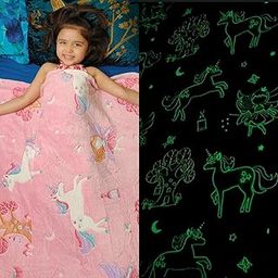 Famyo Queen Size Glow in The Dark Blanket for Kids - Unicorn & Fairy | 200x152 cm, 0-15 Years | Soft Flannel Fleece Throw | Cozy & Warm All-Season Glow Blanket | Ideal Gift for Boys & Girls (Pink)-image-29