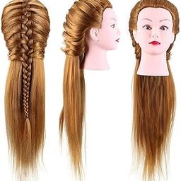 DELUXE HAIR Mannequin Head Manikin Cosmetology Doll Head with Stand for Hairstylist Hairdresser Practice Training Bleaching Dyeing Styling Coloring Braiding Curling Cutting (Golden)-51