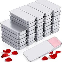 Hunky Dory 6pcs 10gram Silver Aluminium Small Slider Top Tin Lip Balm Tins with Lids Rectangular Metal Tins Containers for Lip Balm, Candies, Jewelry, Crafts Pills, Storage Kit, Cosmetic & Beauty-55