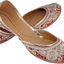 Women's Zarri Flower Embroidered Soft Leather Jutis | Bite and Pinch Free Juttis | Punjabi Formal Jutti | Girl's Wedding Flat Jooti Ladies Mojari | Bridal Ethnic Flats Juti |-image-55