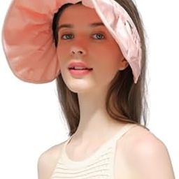 Sun Visor Sun Protection Hat Cap for Women Girls - 2 in 1 Roll Up Headband Wide Brim Hat UV Protection Cap Summer Outdoor Beach Hat Clip On Sun Visors Bucket Hat Breathable Casual (Pink)-image-9