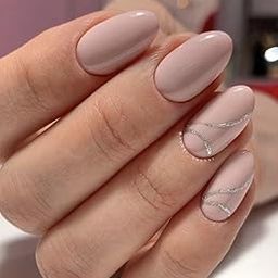 FWS Artificial fake Press On Nails Art Set (Set Of 20) Reusable Nails Extension,BridalNails,Stick-On Nails,Manicure Art Set, AcrylicNails,False Nails,DesignerNails | Nail Glue, Nail file, cuticle pusher, cleaning wipe | Glossy Nude Swirls Shape Oval-image-74