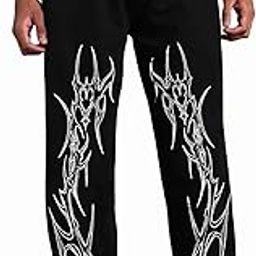 Gothic Tribal Wide Leg Pants for Men | Aesthetic Printed Oversized Baggy Fit | Black Streetwear Trousers with Elastic Waist | Gym Workout Jogger-image-3