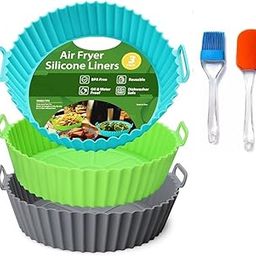 Air Fryer Silicone Liners 3Pcs– Round Basket with Ear Handles, Reusable Nonstick Baking Tray + Oil Brush & Spatula-image-87