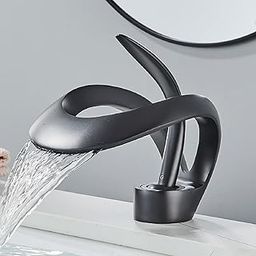 AMPLIN Brass Waterfall Grey Basin Tap Faucet Mixer for Bathroom Toilet Wash Basins Hot and Cold Water Small Matt Black, SS Material, 6 Inches Height-image-30