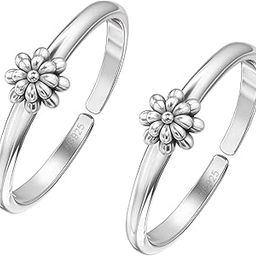 92.5 Sterling Silver Toe Rings for Women | 92.5 Sterling Silver Adjustable Contemporary Style & Stunning Shine | Lovely Gift - Flower-image-49