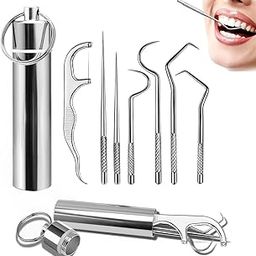 NUREV ENTERPRISE® tooth claening kit - Dental Tools, 7 in 1 Stainless Steel Teeth Cleaning Tool Kit- Dental Hygiene Kit Toothpicks Cleaning Picks Flosser for Teeth Braces Cleaning Tools-image-91