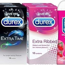 Durex Pleasure Packs (Condoms - 10 Count (Pack of 2, Extra Time), Condoms - 10 Count (Pack of 2, Extra Ribbed), Pleasure Gel - 50 ml (Cherry))-15