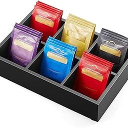 Urns by Naaz Pine Wood Compact Tea Box - 6 Divided Sections - Holder for Tea Bags, Coffee, Packets, Sugar/Sweeteners and Small Packets (Black)-image-59