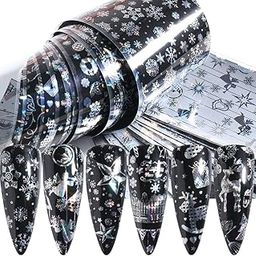 D.B.Z.® 10 Sheets Snowflake Nail Art Foils Transfer Stickers Christmas Nail Polish Foil Laser Snowflake Nail Foils Nail Art Starry Sky Paper for Women Girls DIY Nail Art Decorations-image-58