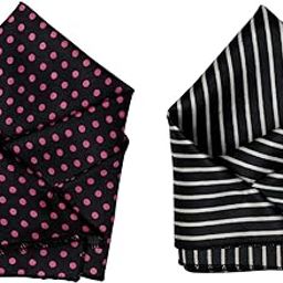 Men's Satin Pocket Square Set - Black with Pink Polka Dots & Black with White Stripes - Elegant Formal & Handkerchief-picture-11