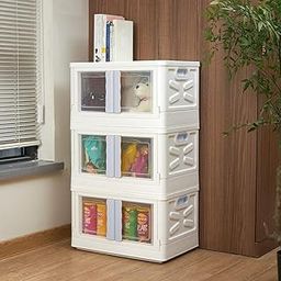 SpaceOrganizer Plastic Collapsible Wardrobe, Storage Drawer Units, Clothes Drawer Organisers, Bookcases (Storage BIN - 2DOOR White, 1PCS), 10x10 cm-image-16