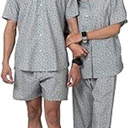 Couples Co ord Set | Fancy Cotton Co-ord Set for Men & Women | Design: Small Animal Printed, Color: Grey-image-72